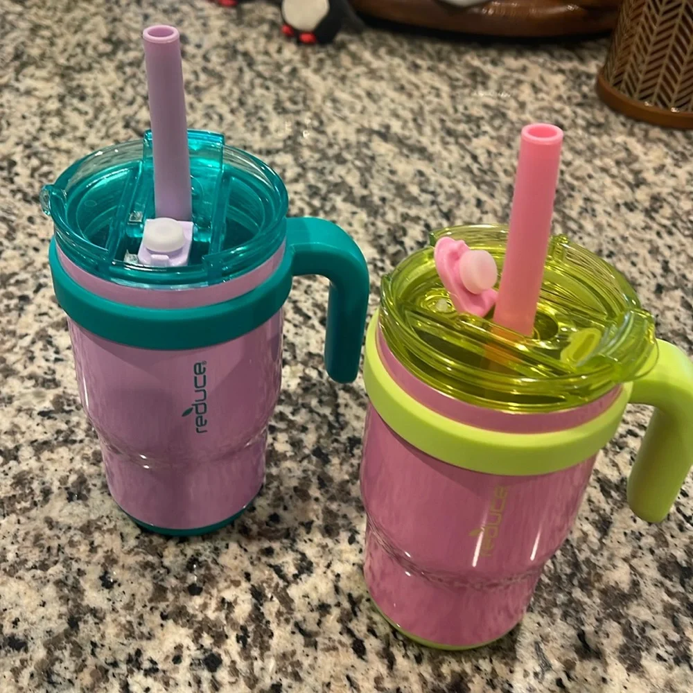 Reduce Coldee 14oz Tumblers with Handles, 2-pack (purple & pink) - Picture 2 of 7